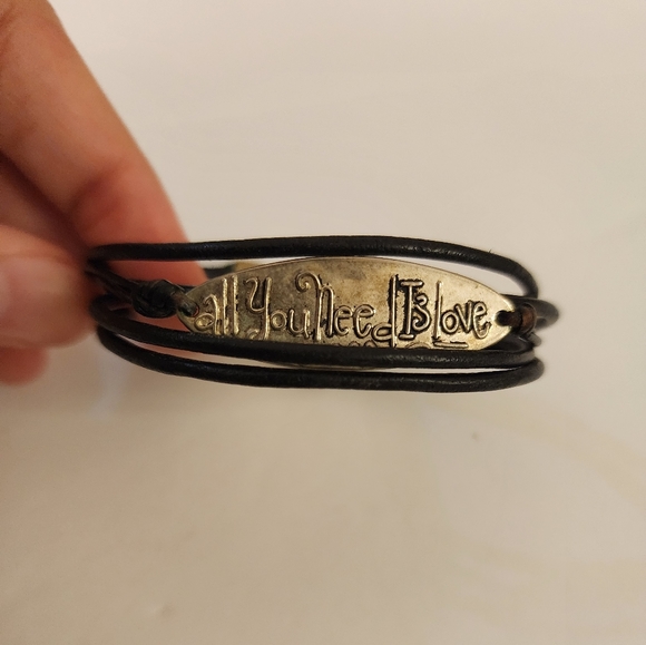 All You Need Is Love Leather Cord Metal Bracelet - Picture 2 of 3